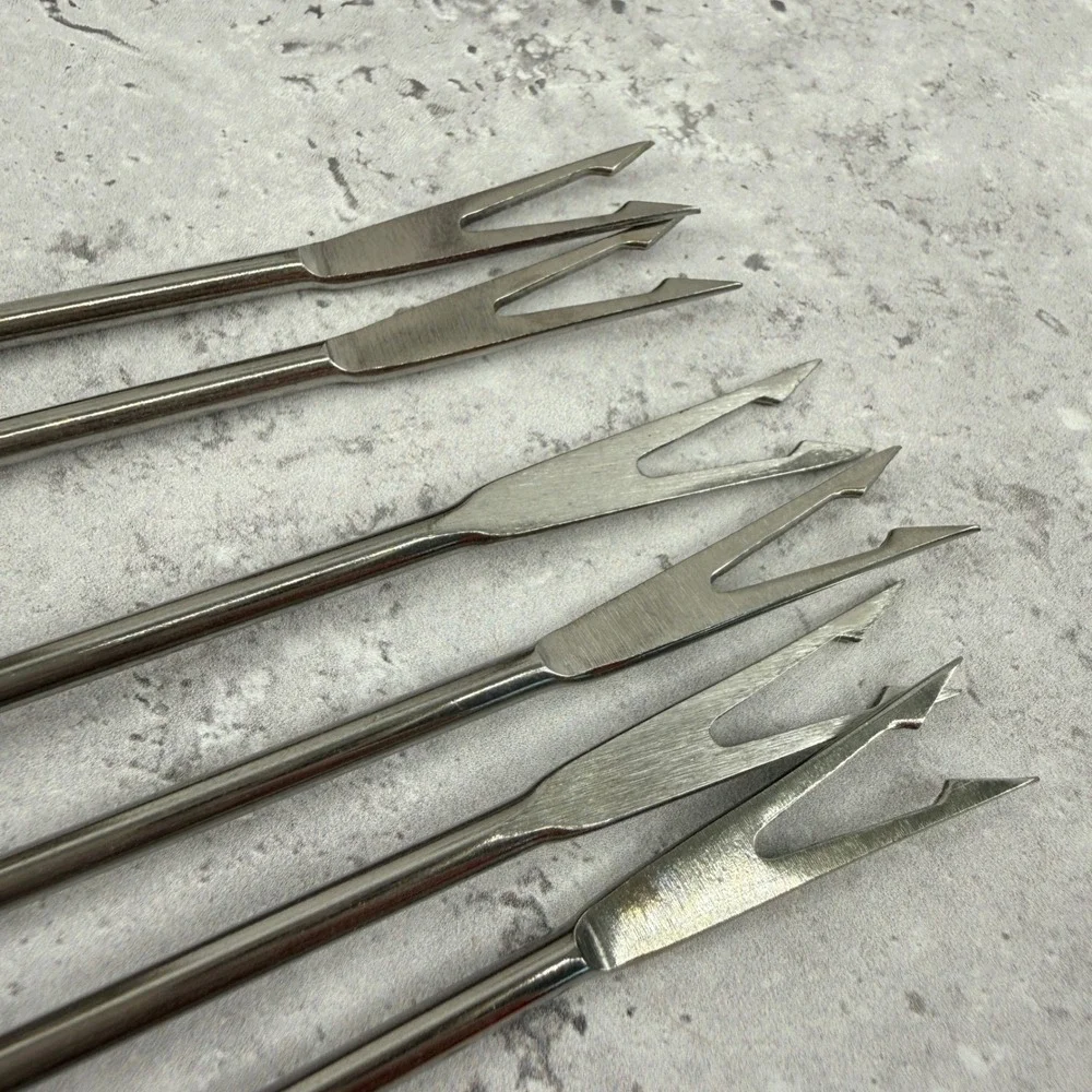 Fondue Fork Set Stainless Steel Wood‎ Handles Made in Japan NOS